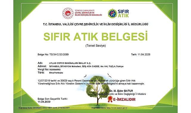 Atlas Copco Türkiye, Sürdürülebilirlik Vizyonunu Sıfır Atık Belgesi ile Güçlendirdi- Forum Haber