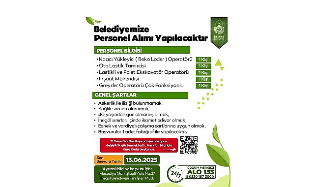 İnegöl Belediyesi 5 Farklı Alanda Personel Alımı Yapacak- Forum Haber